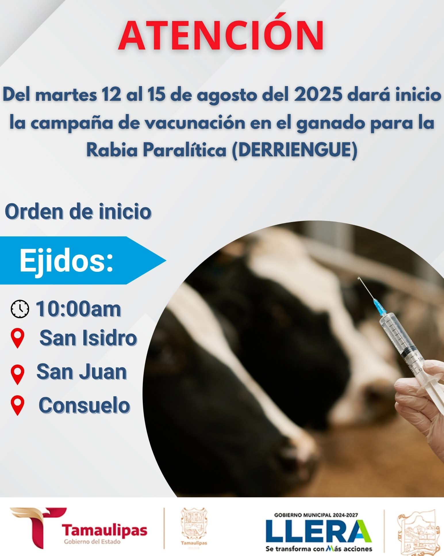 DA A CONOCER MOISES BORJON OLVERA, CAMPAÑA DE VACUNACION DE GANADO CONTRA LA RABIA PARALITICA.