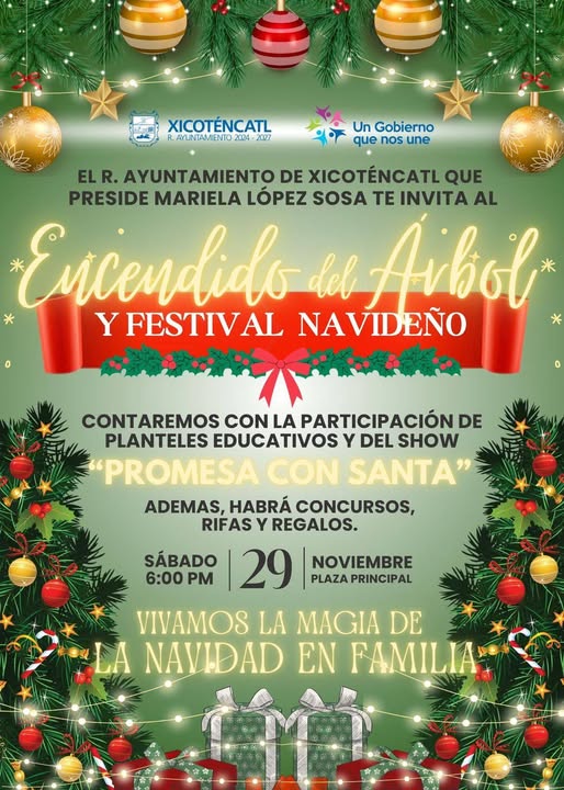 Xicoténcatl se alista para su tradicional Encendido del Árbol y Festival Navideño